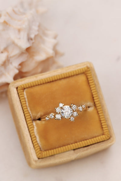 A Beautiful One-Of-A-Kind Diamond Cluster Engagement Ring in 14k Yellow Gold