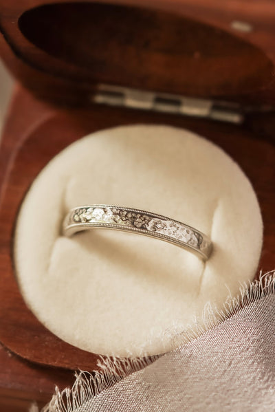 Vintage Inspired Unisex Wedding Ring With A Hand Textured Finish