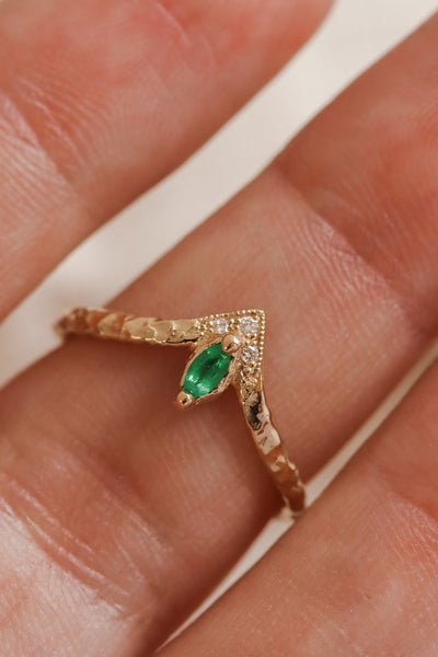 Custom Wedding Band: Marquise Emerald Ring with Diamond Accents