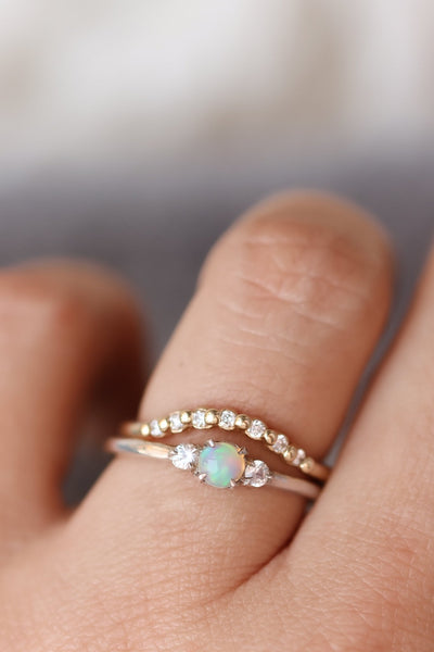 Mixing metals in a ring stack? Opal and diamond mixed metals ring stack