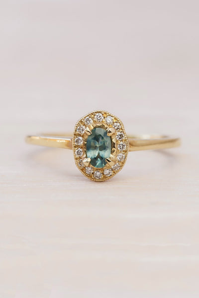 Organic Sapphire Engagement Ring - Sapphire and Diamond Halo Ring