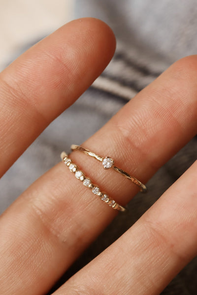 Subtle Flashes of Sparkle With This Simple and Minimal, Dainty Diamond Wedding Set