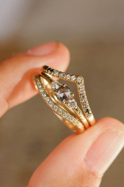 Sweet & Spicy Ring Stack: Salt and Pepper Diamonds and Timeless Gold Bands