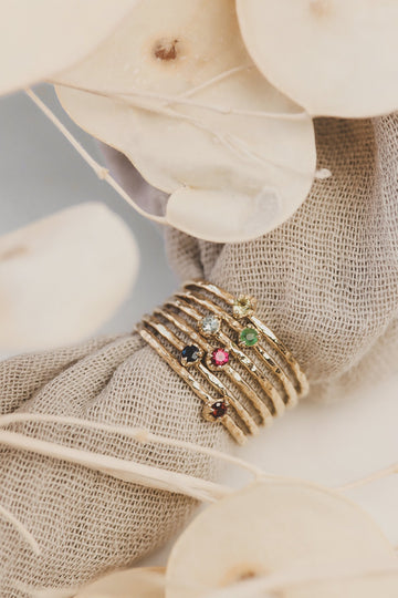 14k Solid Gold Dainty Birthstone Ring