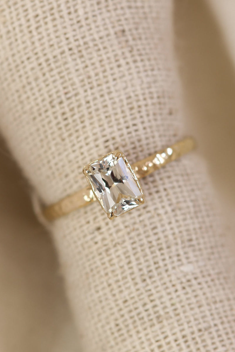 Radiant Cut Solitaire Engagement Ring With Hammered Band Texture in So ...