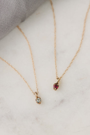 Solid 14k Gold Dainty Birthstone Pendant