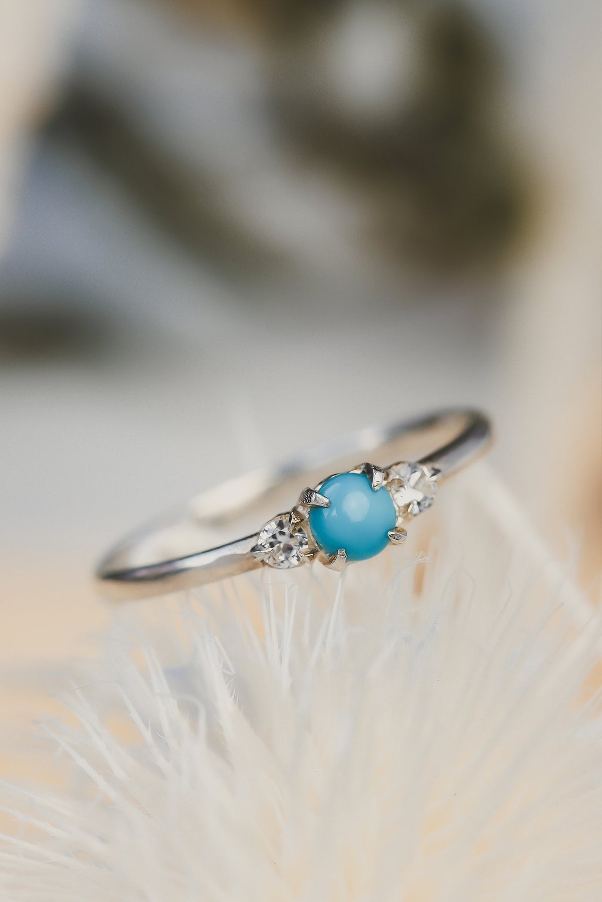 Turquoise & White Lab-Created Sapphire Ring Sterling Silver | Kay Outlet